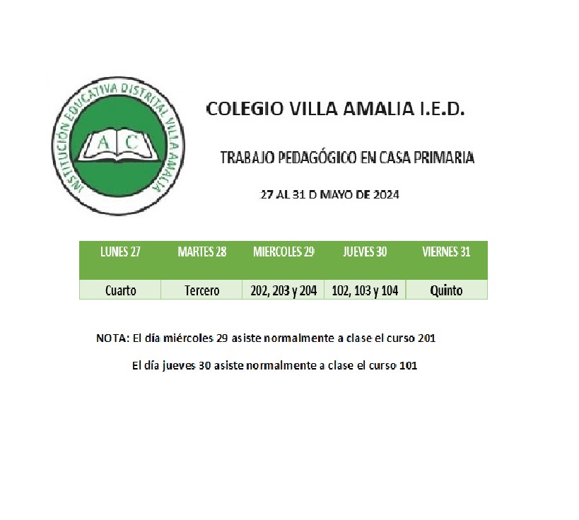Trabajo pedagógico en casa mayo 27 al 31 2024