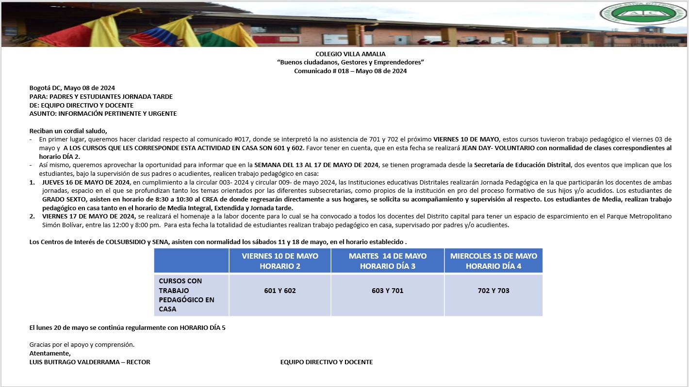 Comunicado 18 de 8 de Mayo 2024