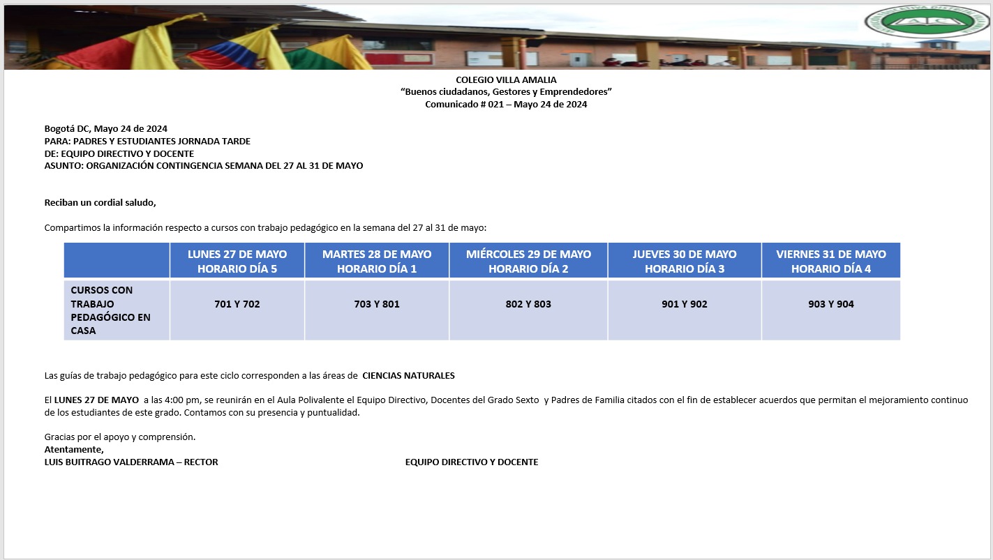 Comunicado 21 de 24 de Mayo 2024