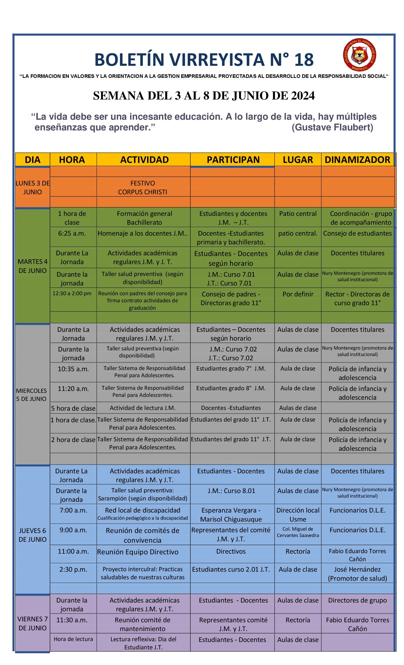 BOLETÍN SEMANAL N° 18 DEL 3 AL 8 DE JUNIO DE 2024