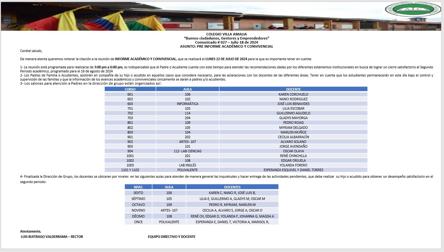 Comunicado 27 de 18 de Julio 2024