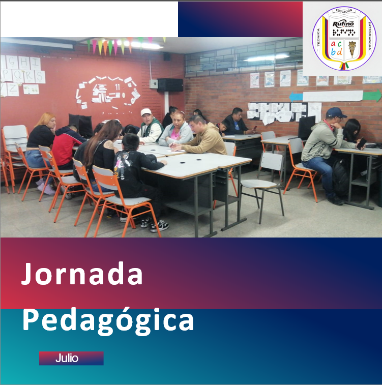 Etiqueta de la jornada pedagógica con imagen del evento