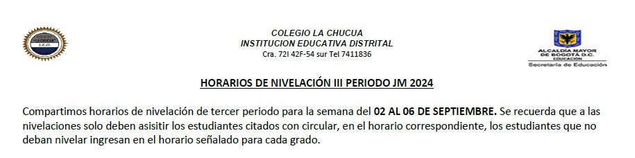Horarios de nivelación III periodo JM