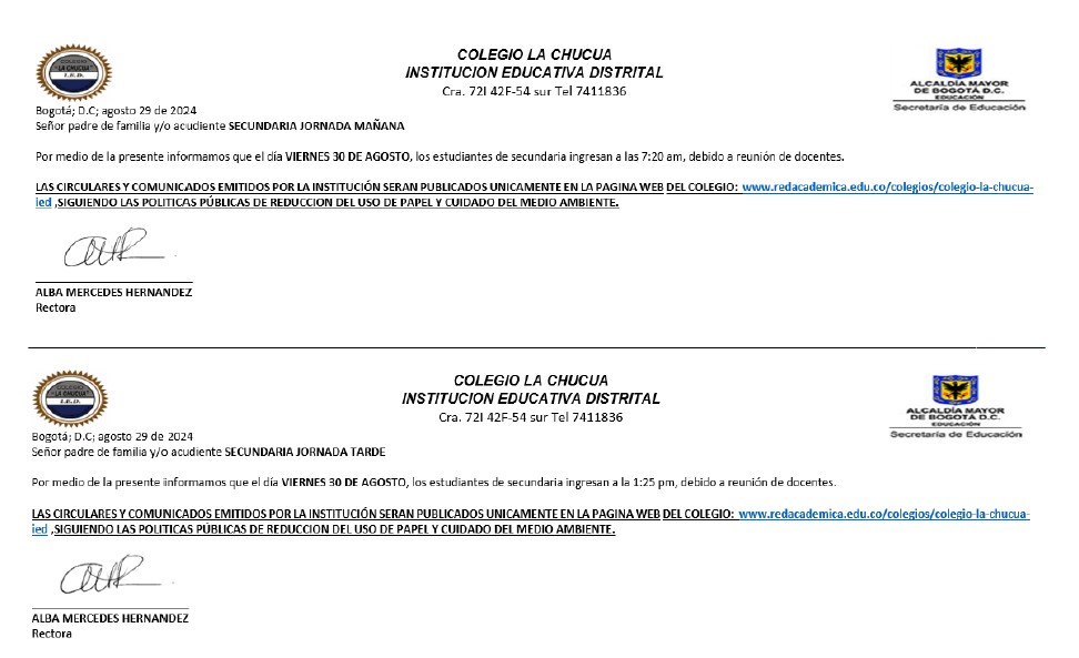 Cambio de hora de ingreso para secundaria - Viernes 30 de agosto