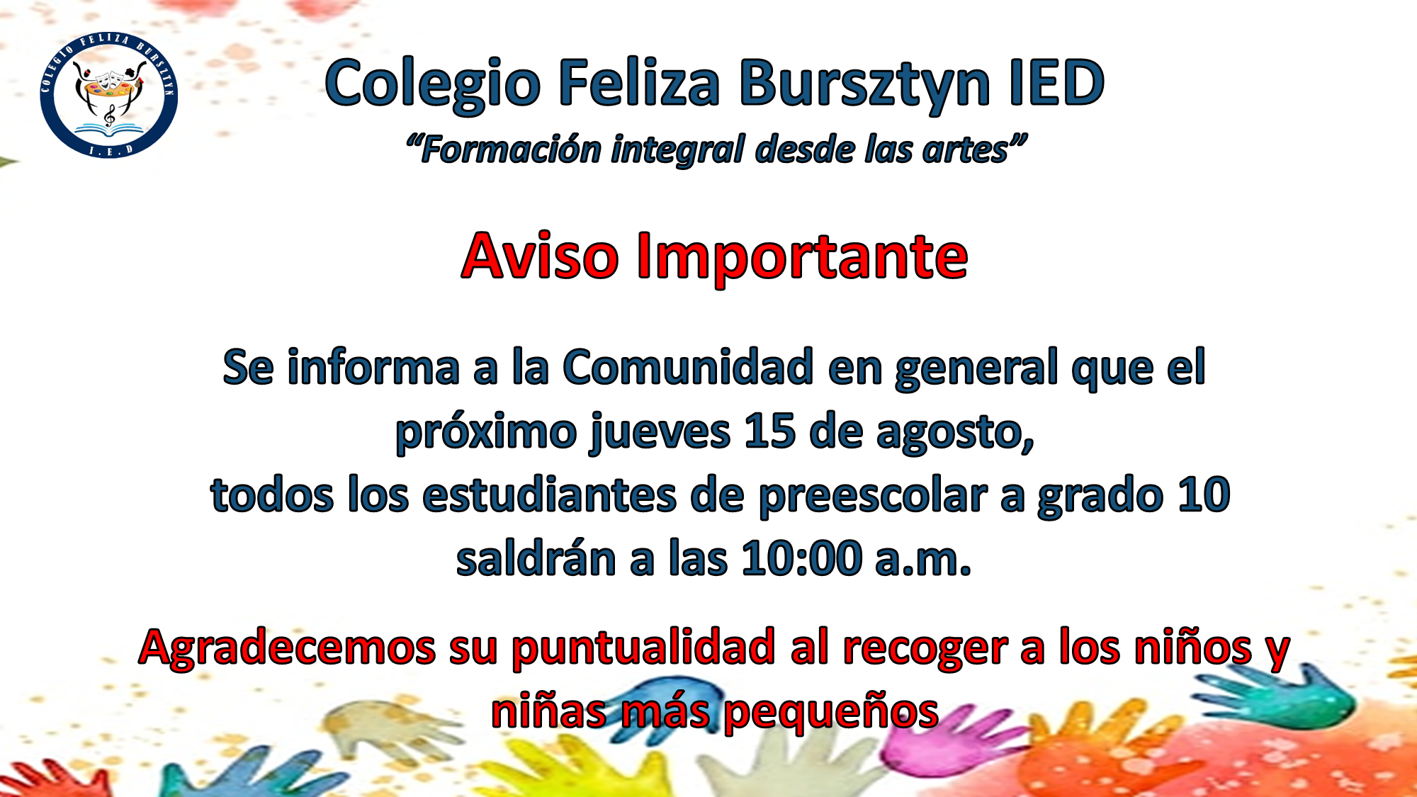 NOVEDAD EN EL HORARIO 15 DE AGOSTO