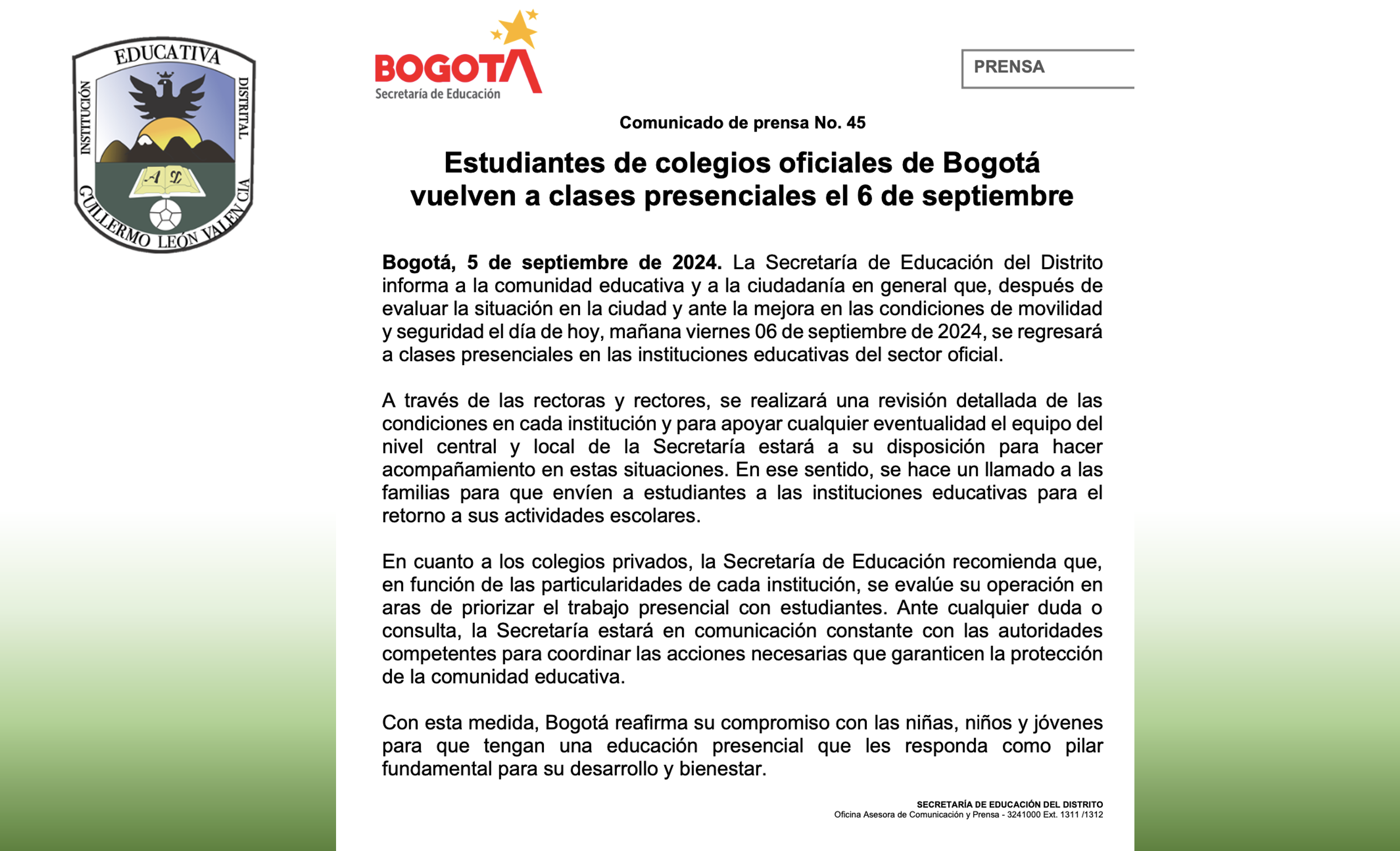 COMUNICADO 5 DE SEPTIEMBRE