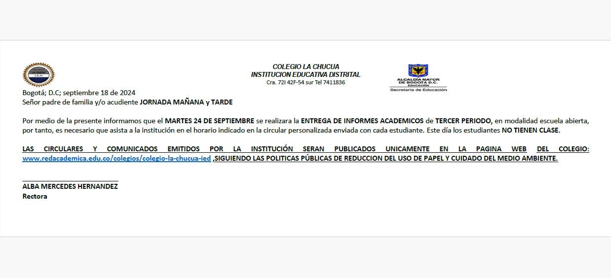 Circular: entrega de informes académicos