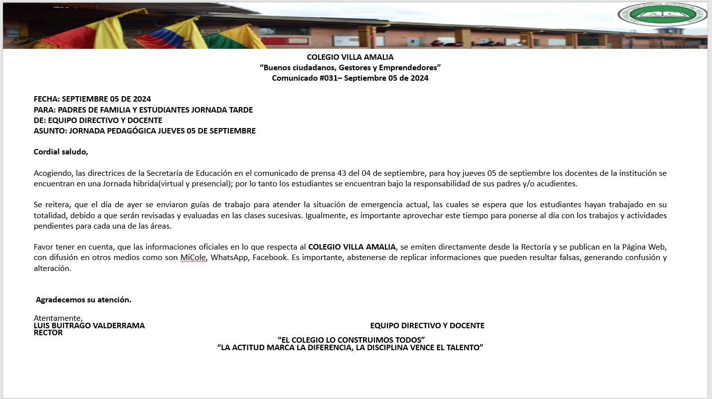 Comunicado 31 del 5 de Septiembre del 2024