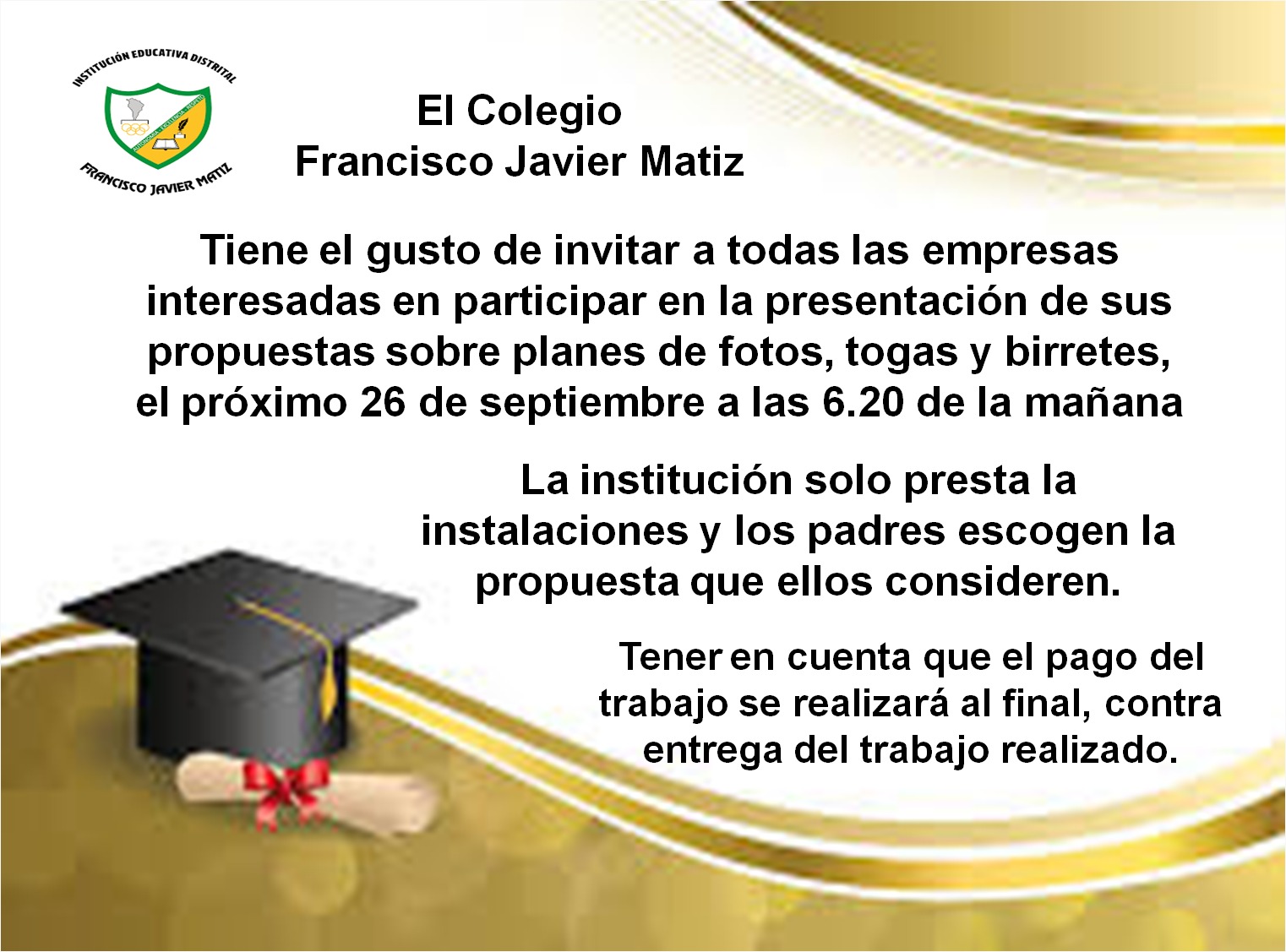 Convocatoria empresas propuestas fotos, togas y birretes