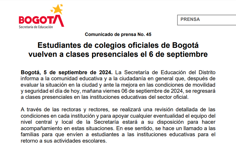 Regreso a clases presenciales 06 de septiembre/2024