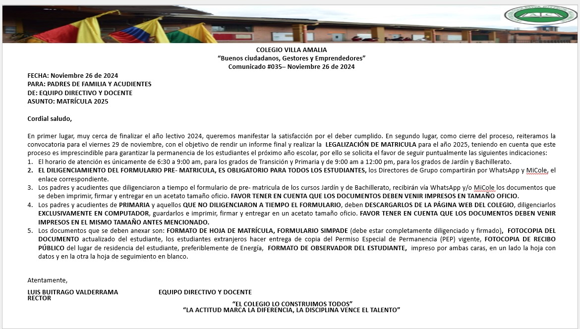 Comunicado 35 de 26 de Noviembre 2024