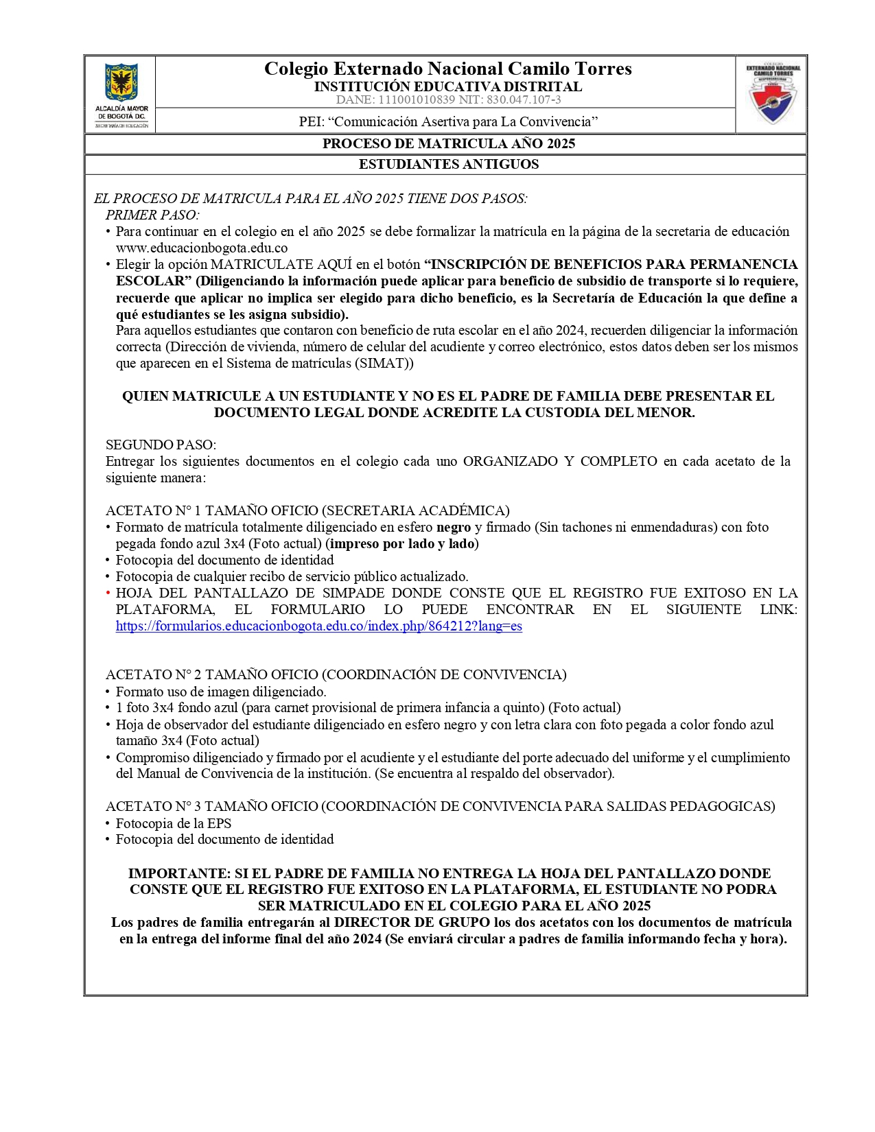 Circular Matriculas 2024