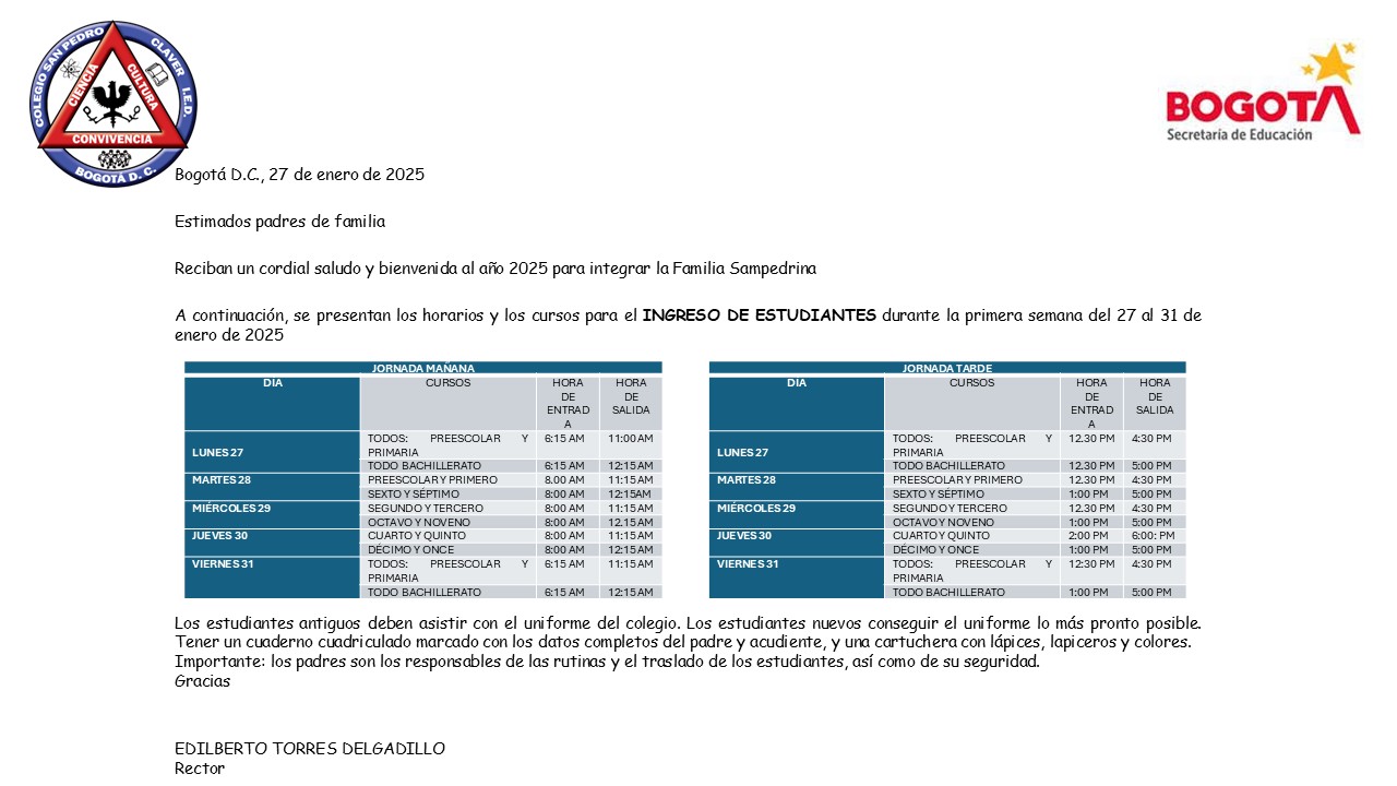 Circular ingreso de estudiantes 2025