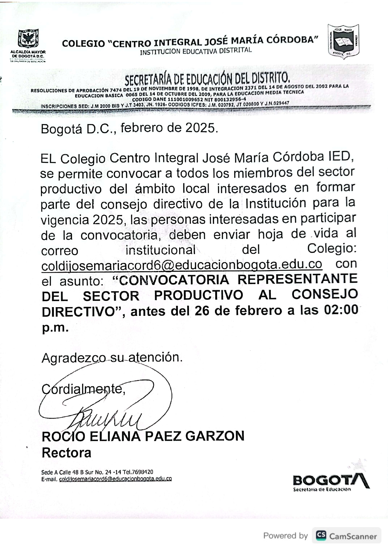 Comunicado al sector productivo local.