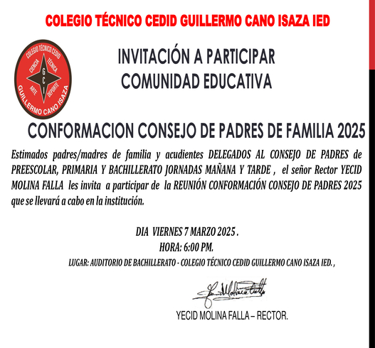 REUNIÓN 2025 CONFORMACIÓN CONSEJO DE PADRES DE FAMILIA INSTITUCIONAL