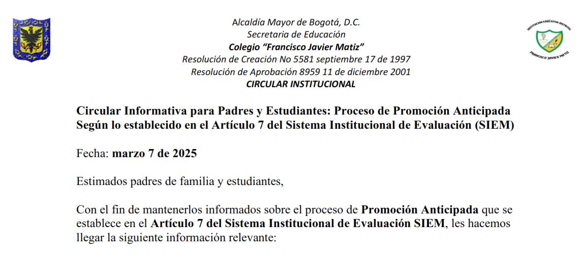 Circular Informativa para Padres y Estudiantes