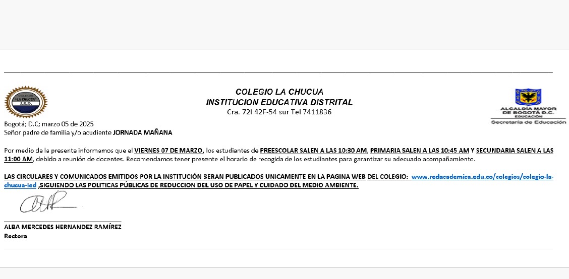 Jornada mañana: Cambio en la hora de salida el viernes 7 de marzo
