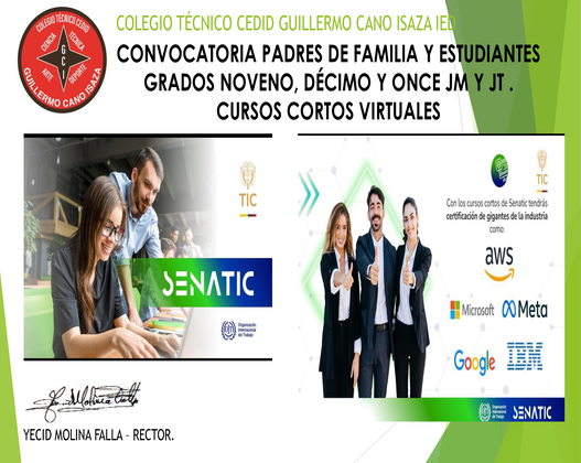 CONVOCATORIA CURSOS CORTOS VIRTUALES CERTIFICADOS - PROYECTO SENATIC 2025 COLEGIO TÉCNICO CEDID GUILLERMO CANO ISAZA IED.