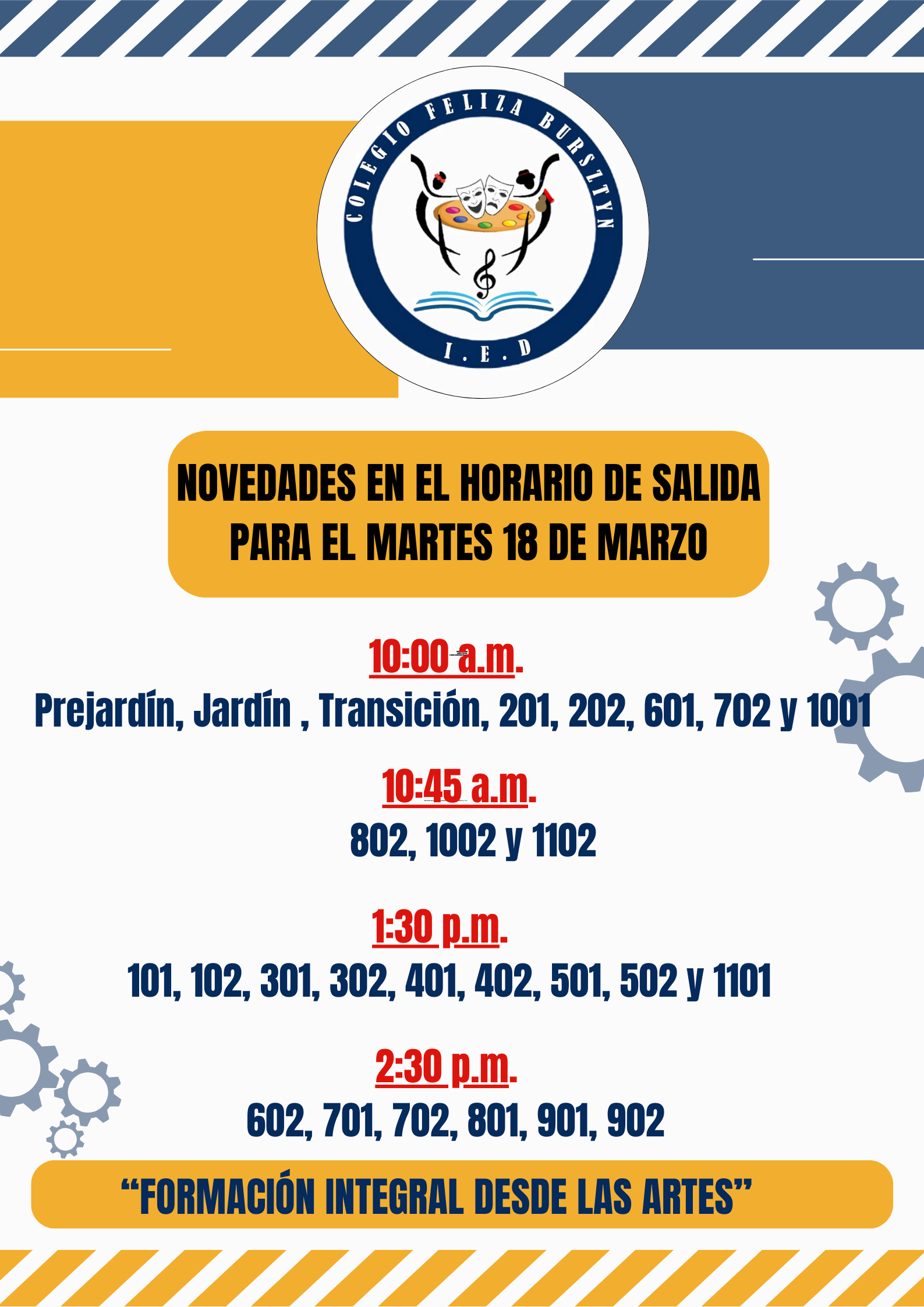 novedades en el horario del martes 18 de marzo