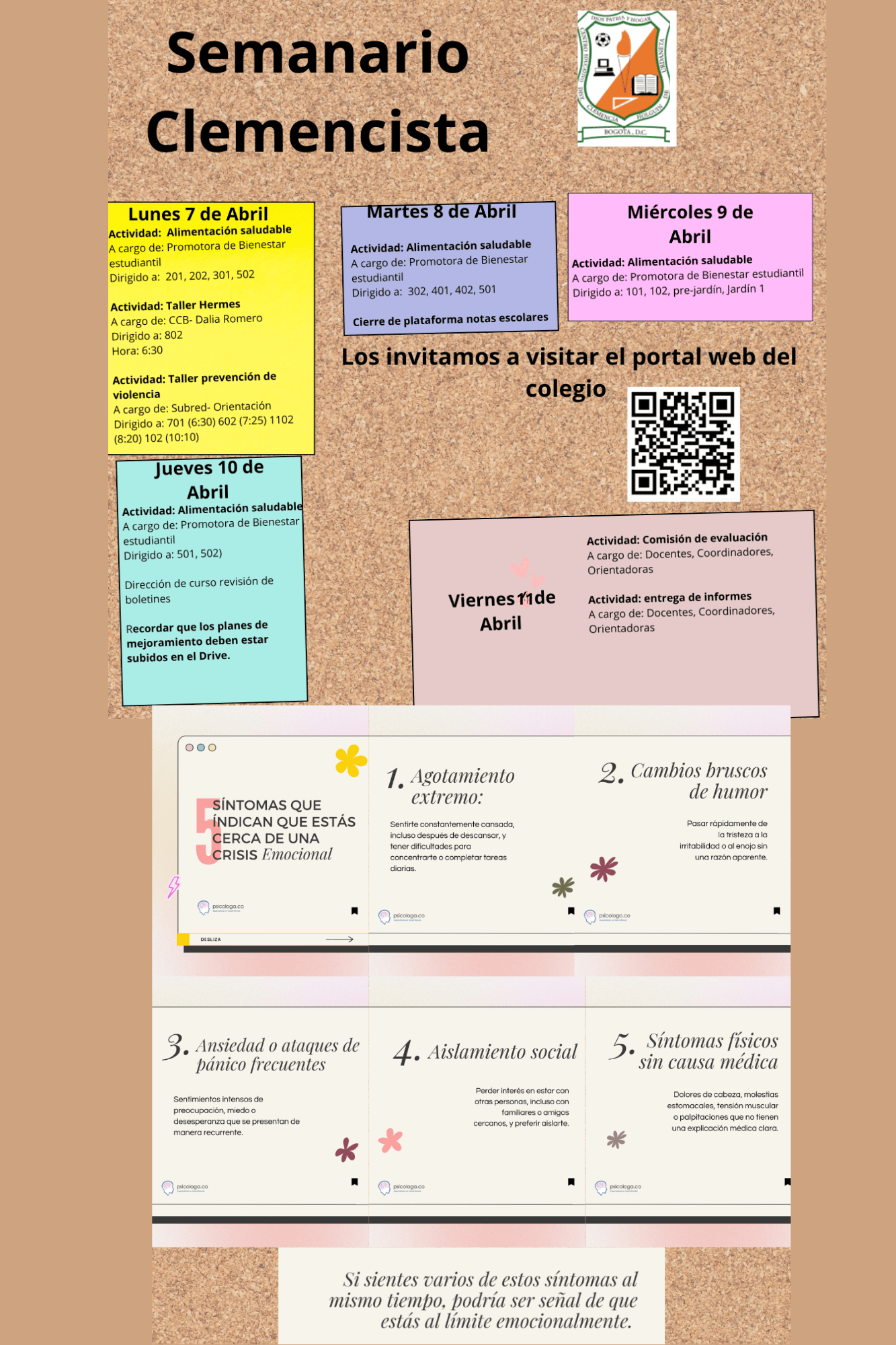 Boletín de actividades semanales del colegio Clemencia Holguín de Urdaneta I.E.D.