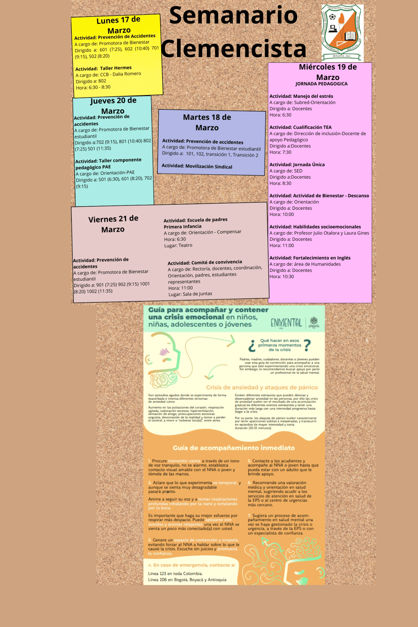 Boletín de actividades semanales del colegio Clemencia Holguín de Urdaneta I.E.D.