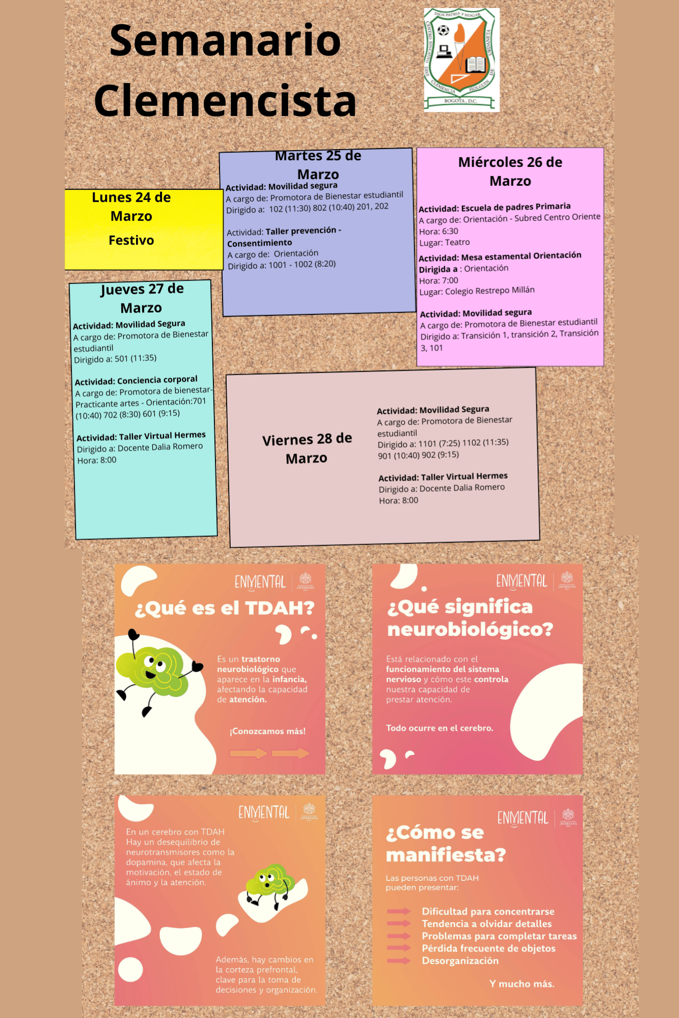 Boletín de actividades semanales del colegio Clemencia Holguín de Urdaneta I.E.D.