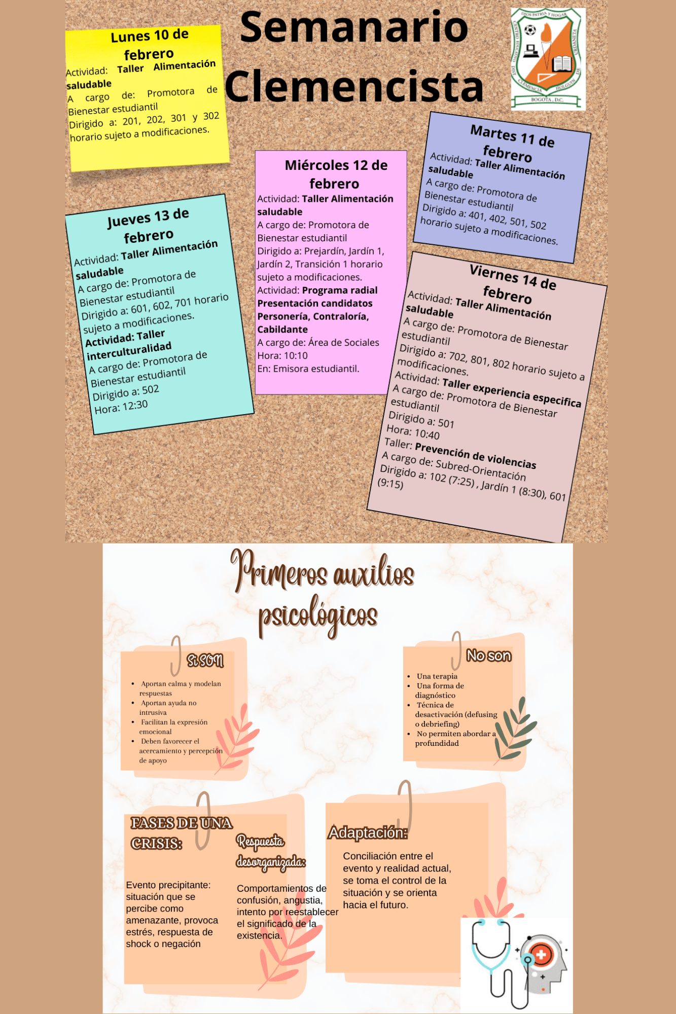 Boletín de actividades semanales del colegio Clemencia Holguín de Urdaneta I.E.D.