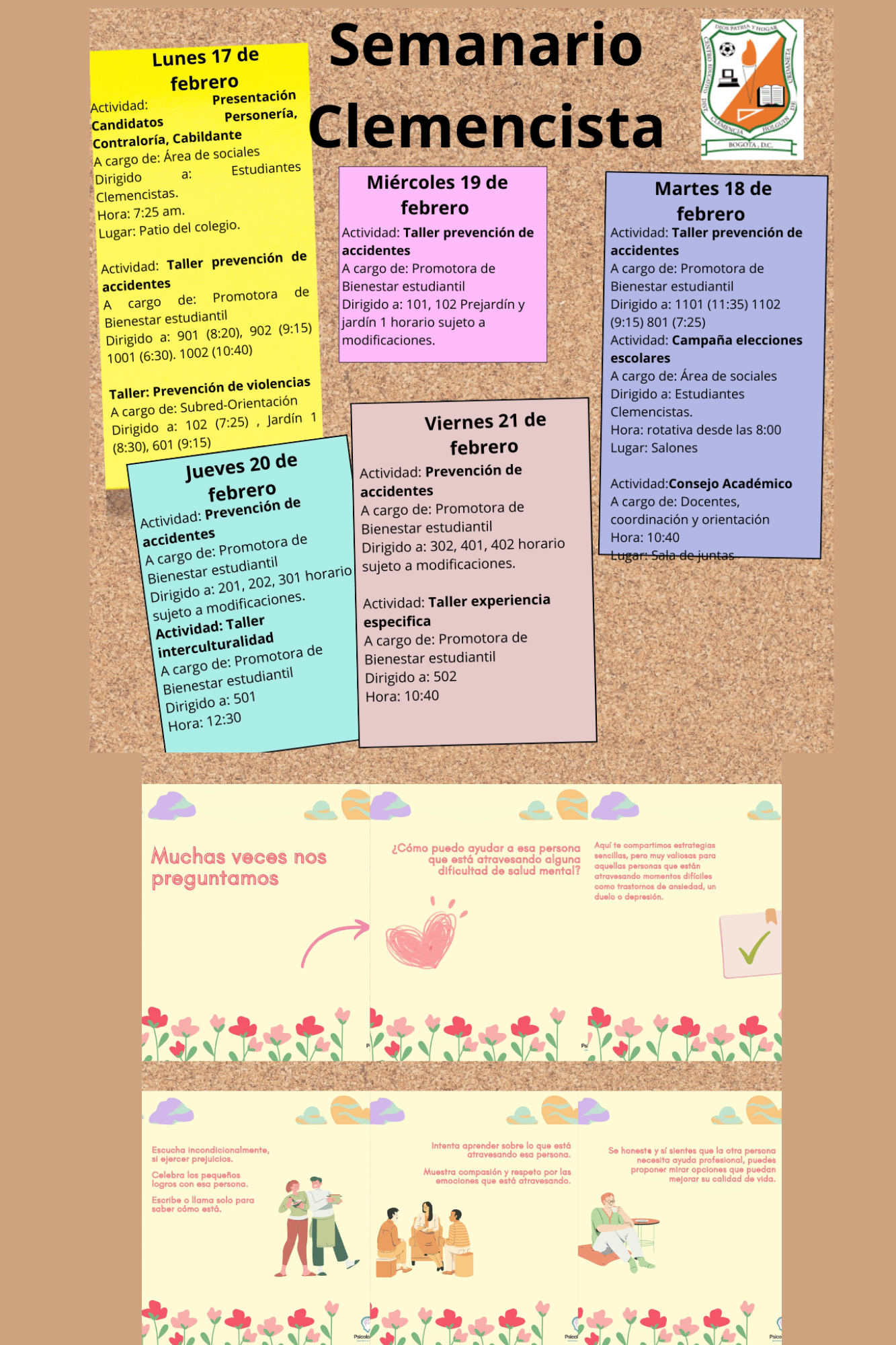 Boletín de actividades semanales del colegio Clemencia Holguín de Urdaneta I.E.D.