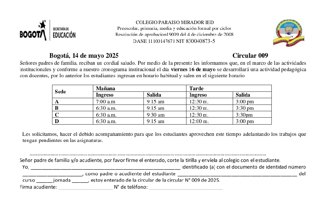 Horario Mayo 16 2025