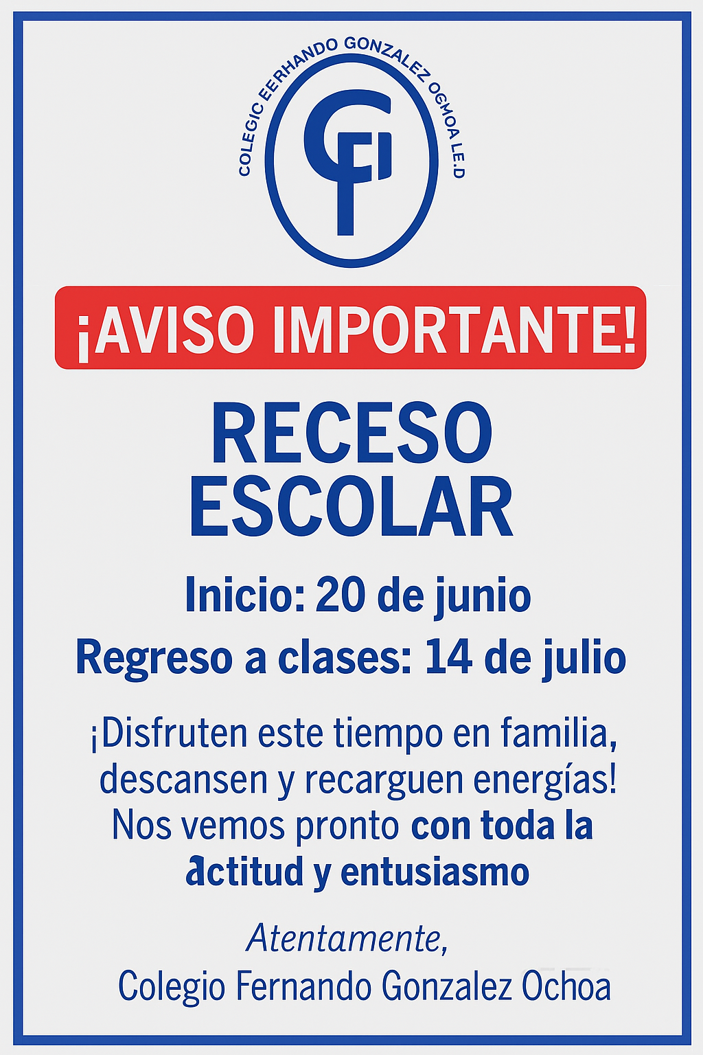 📢 ¡Atención comunidad educativa!