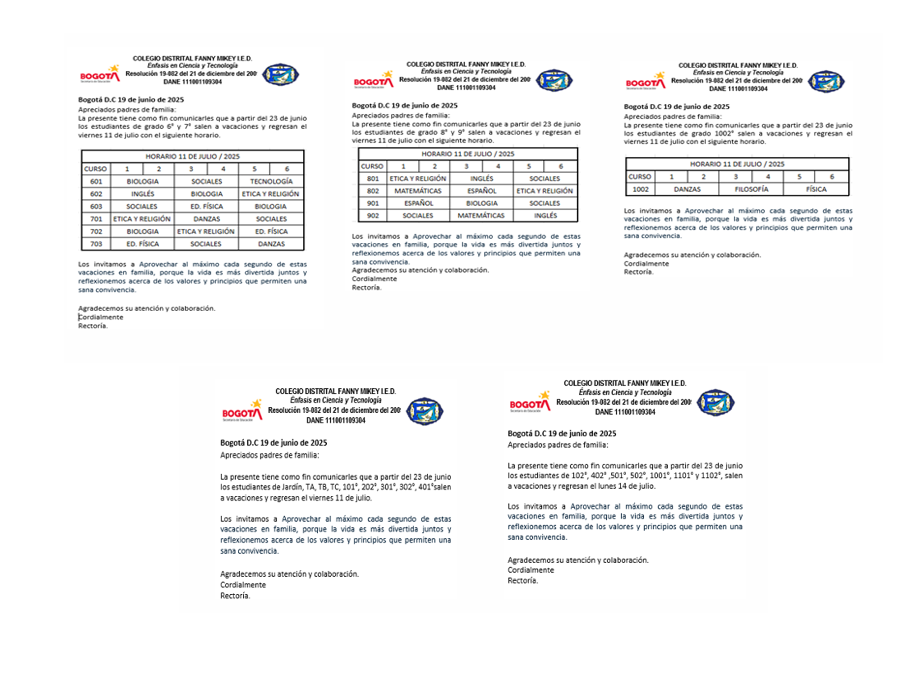 CIRCULAR INICIO DE VACACIONES