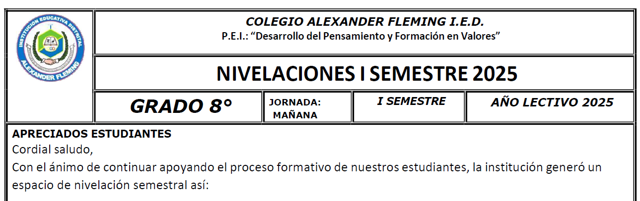 Talleres de nivelación para octavo grado JM
