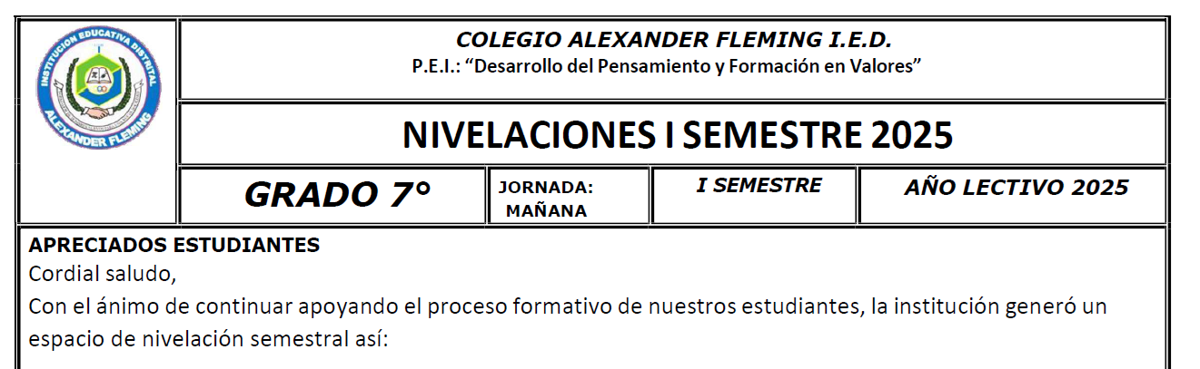 Talleres de nivelación para séptimo grado JM