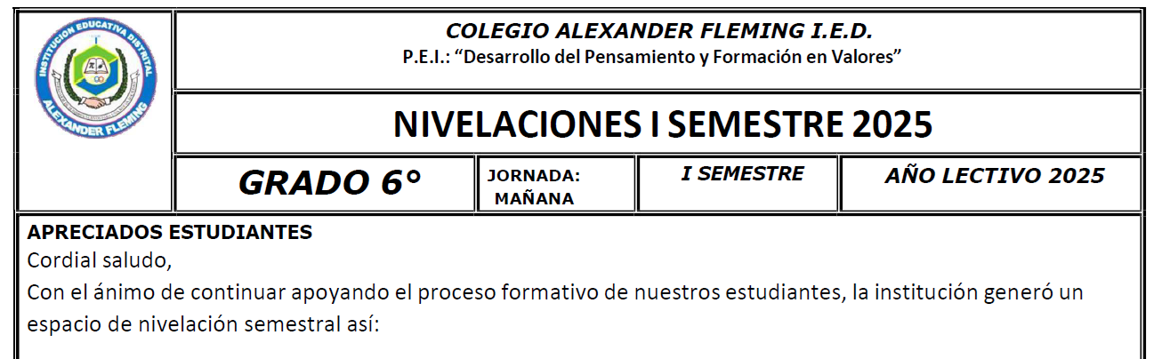 Talleres de nivelación para sexto grado JM