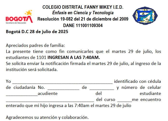 CIRCULAR MARTES 29 DE JULIO 