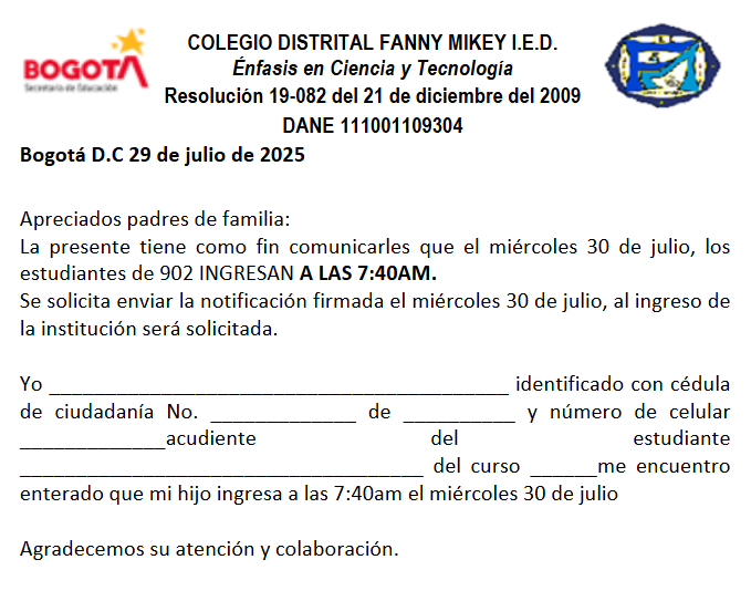 CIRCULAR MIÉRCOLES 30 DE JULIO 