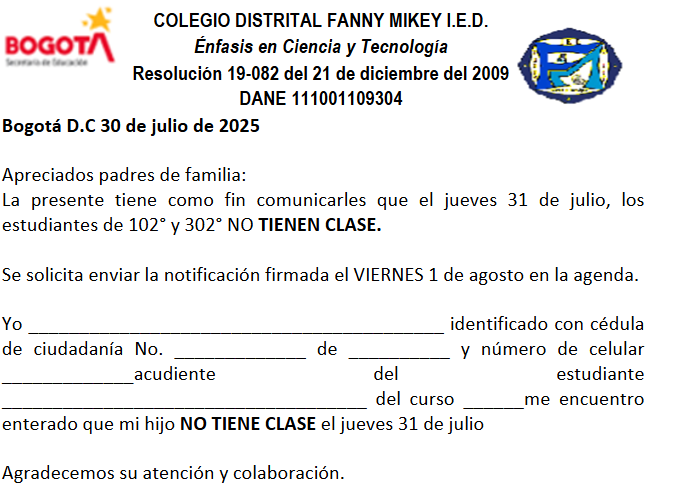 CIRCULAR NO CLASE CURSOS 102° Y 302° JUEVES 31 DE JULIO 