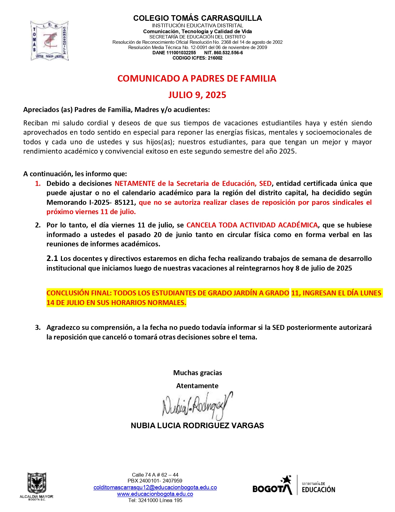 comunicado 9 de julio