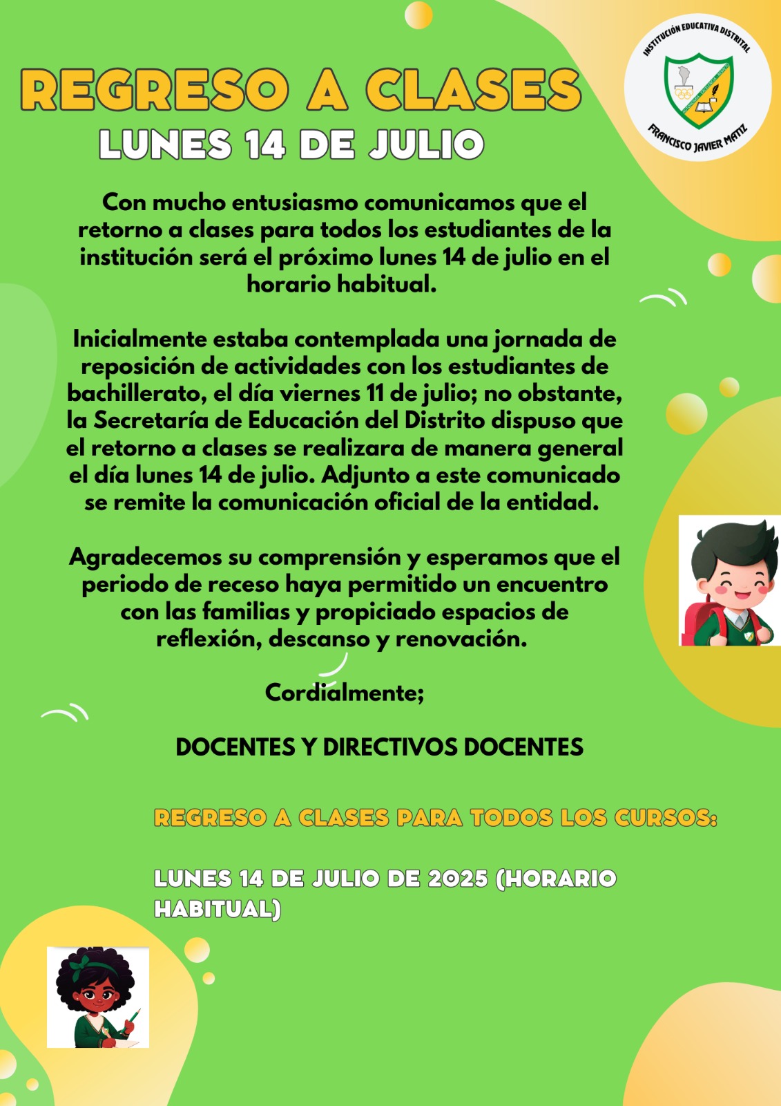 INICIO CLASES 2 SEGUNDO SEMESTRE 2025 (LUNES 14 DE JULIO)