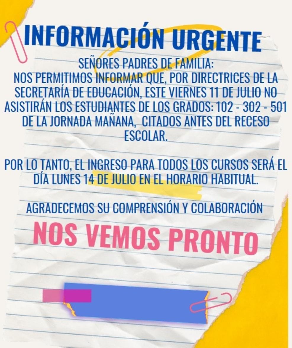 ¡AVISO URGENTE! JORNADA MAÑANA PRIMARIA