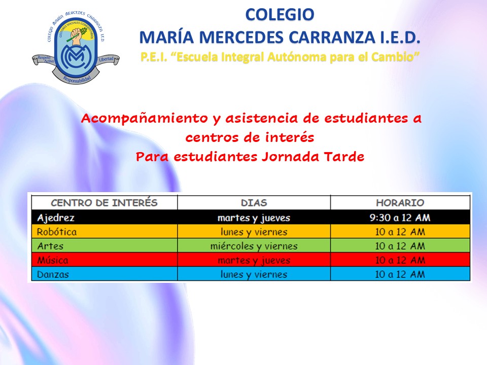 Acompañamiento y asistencia de estudiantes a centros de interés Para estudiantes Jornada Tarde 