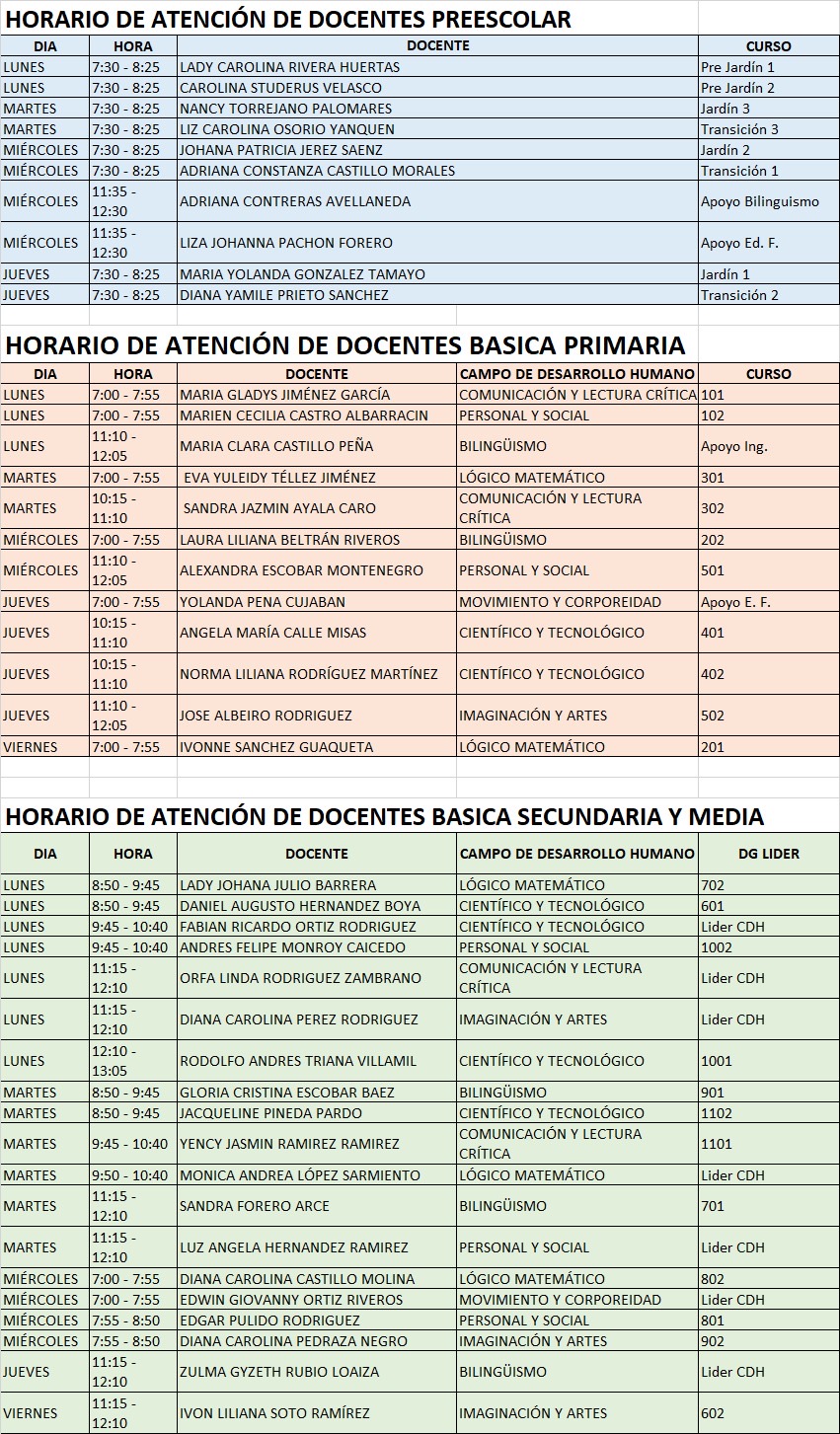 Horario de atención a padres de familia