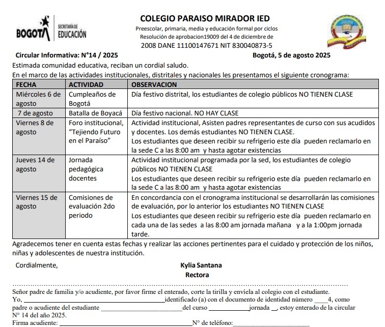 Circular Fechas agosto 2025
