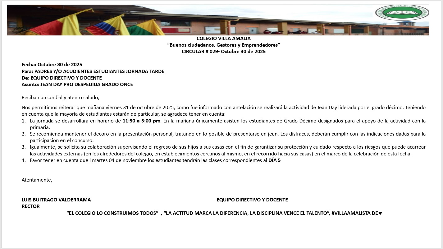 Circular 029 del 30 de Octubre del 2025