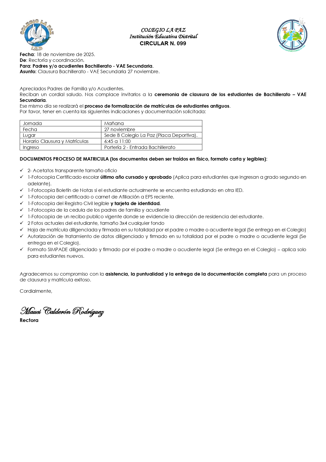 Matrículas de estudiantes antiguos. 