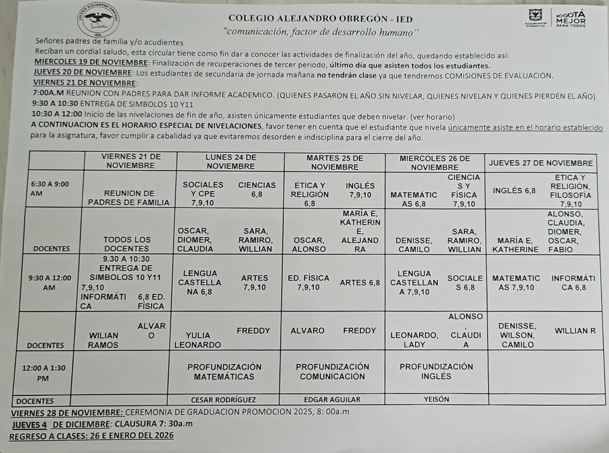 CALENDARIO DE FINALIZACIÒN 2025