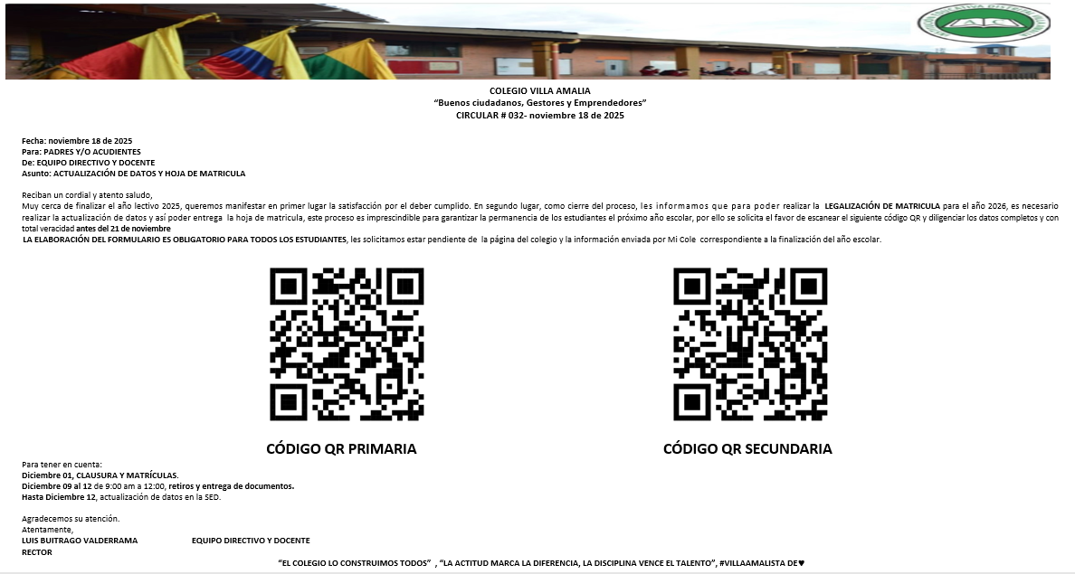 Actualización de datos y hoja de Matricula 2026