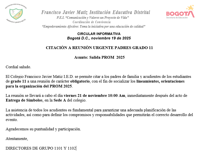 URGENTE CITACIÒN A REUNIÒN PADRES GRADO 11
