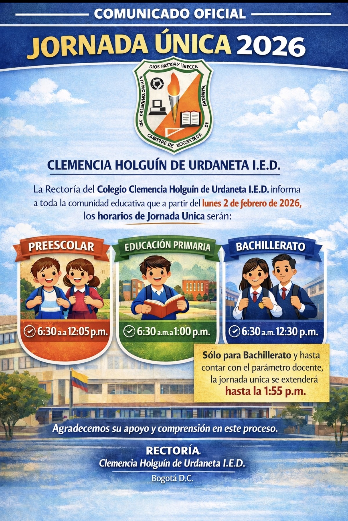 Horarios jornada única 2026