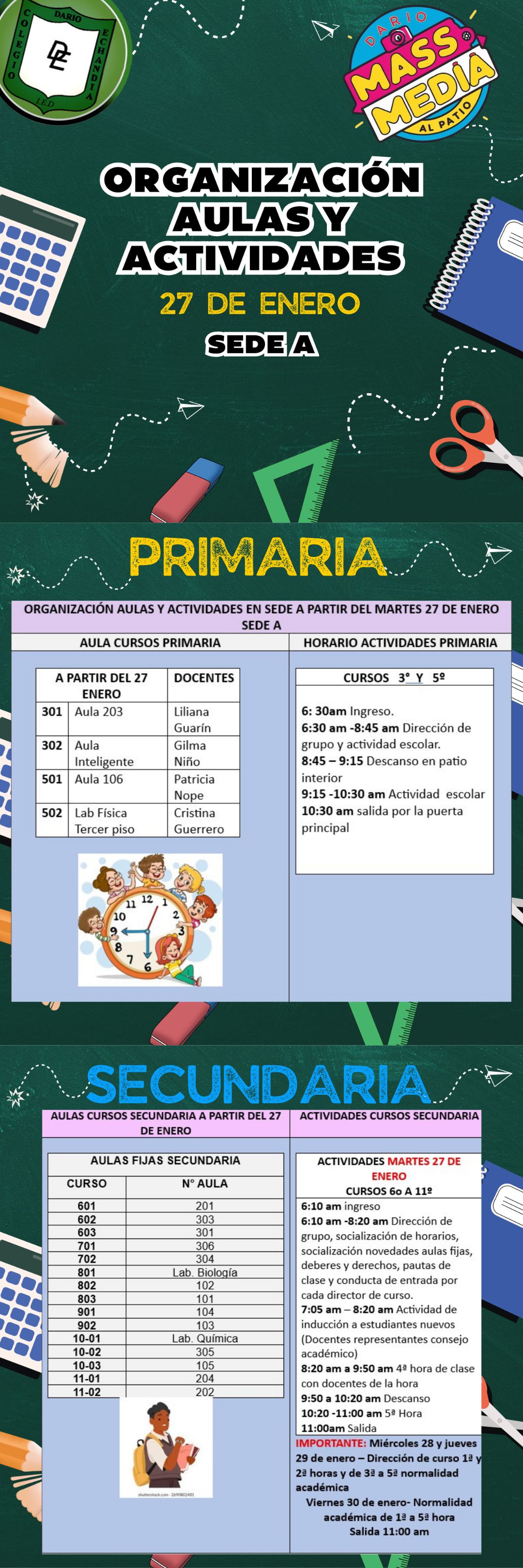 AGENDA ESCOLAR - MARTES 27 DE ENERO (SEDE A)